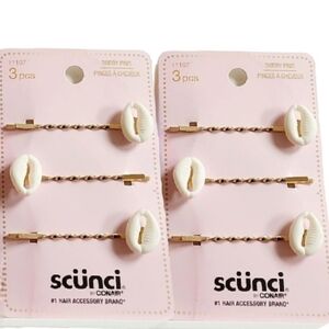 NWT 》2×《 SCÜNCI METALLOC GOLD PLATED WHITE SEASHELL FASHION BOBBY PINS!
